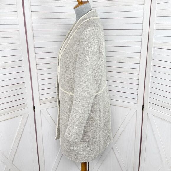 H&M Fringed Tweed Long Line Blazer Jacket Tan 10 - Picture 4 of 16